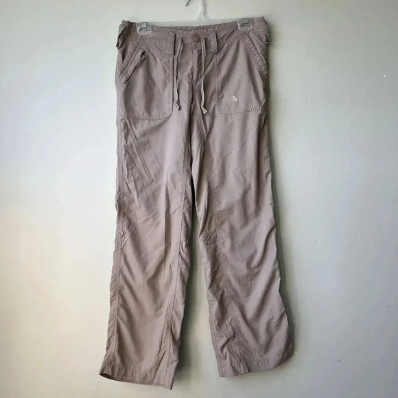 Khaki Pants The North Face Outdoor Drawstring Waist Hiking‎ Camping Size 4 Short - Picture 1 of 3